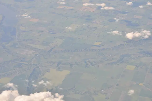 Aerial view of farmland and the Qu'Appelle Valley near Craven